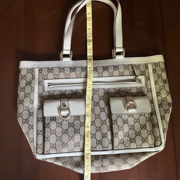 Authentic Gucci GG Canvas Abbey Shoulder Bag w White Leather 146247 212702 EUC - Picture 13 of 15